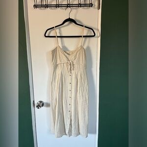 Beige linen midi dress